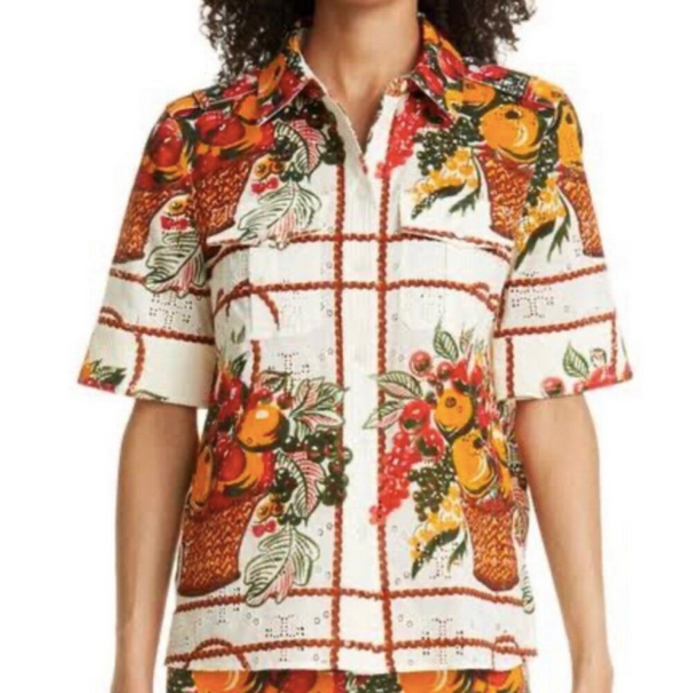 Tory Burch Printed Camp Shirt sz 0 - Picture 8 of 9